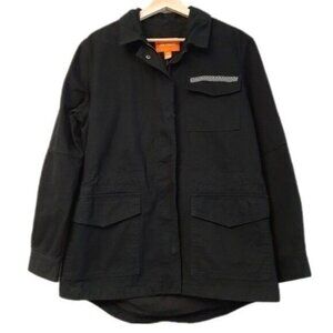 JOE FRESH | Cotton Canvas Utility Shacket Full-Zip Jacket Black Sz M